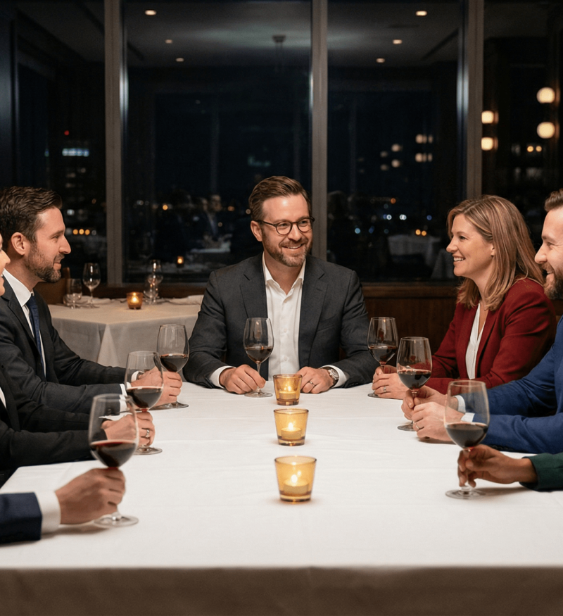 Why Executive dinners are people round table enjoying an executive meal